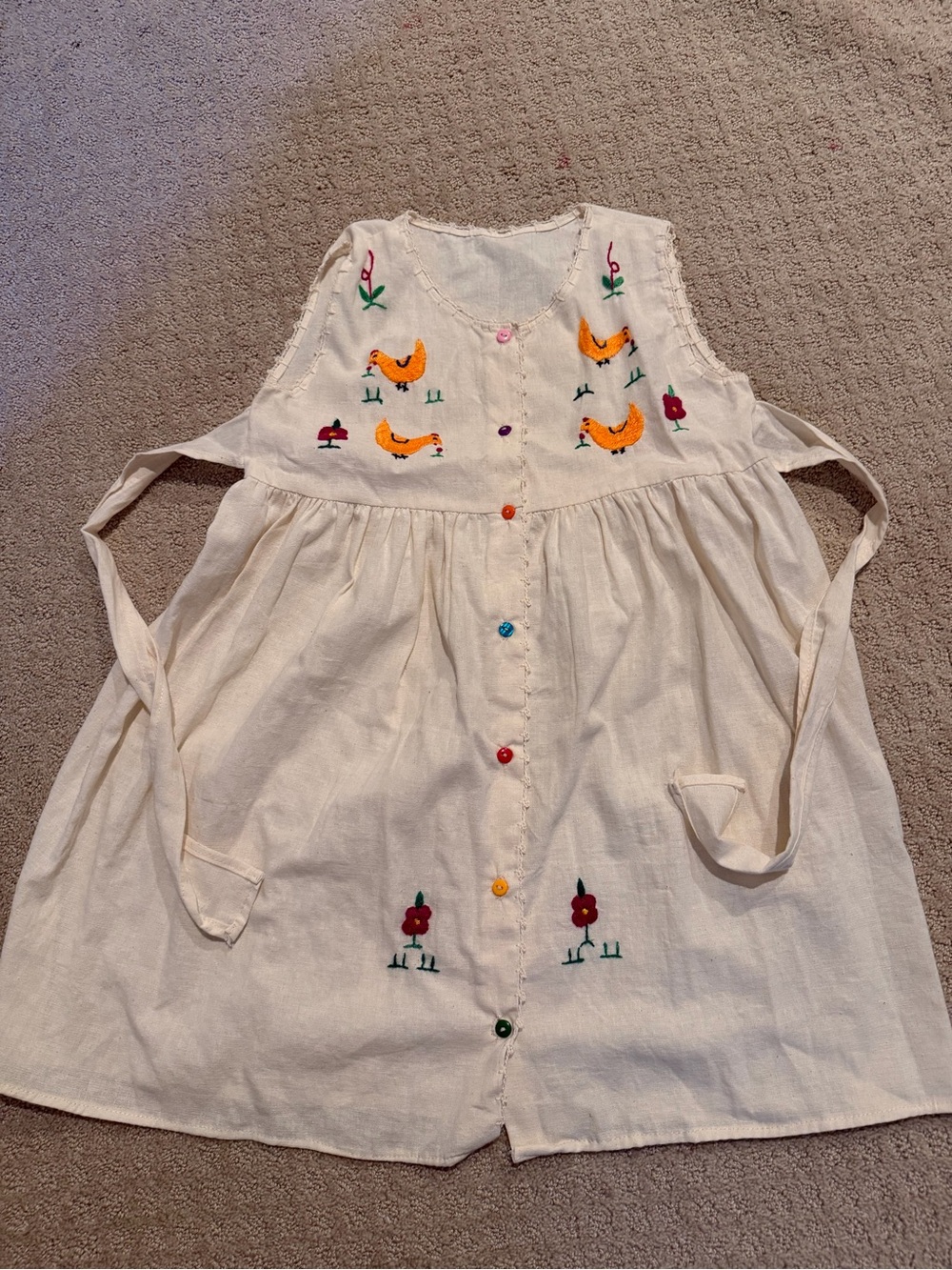 Cream Embroidered Girls' Button-Front Dress Top